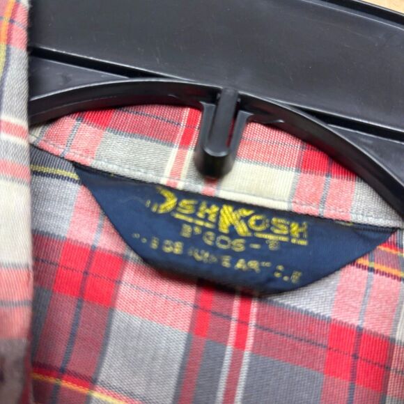 VINTAGE OshKosh Bgosh Shirt Large Gray Red Short Sleeve Button Up Work Wear - Picture 8 of 16